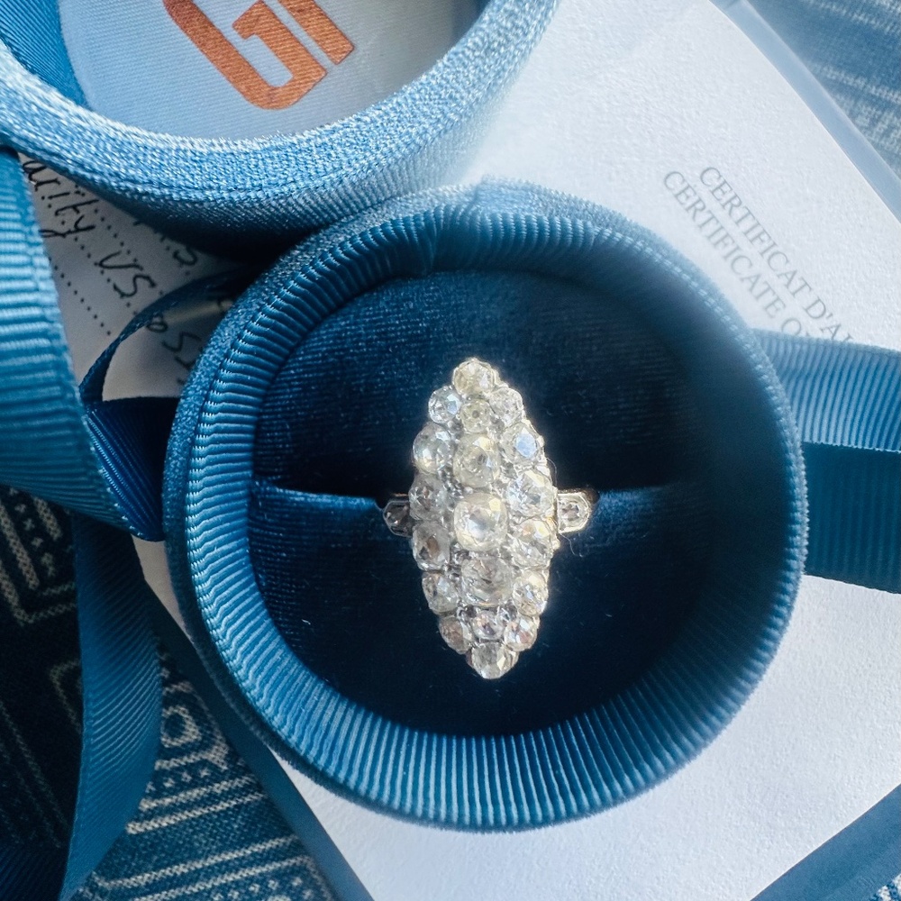 Late Victorian navette diamond ring! 18k rose gold. 3.75 cts! VS to SI clarity! - Picture 3 of 12